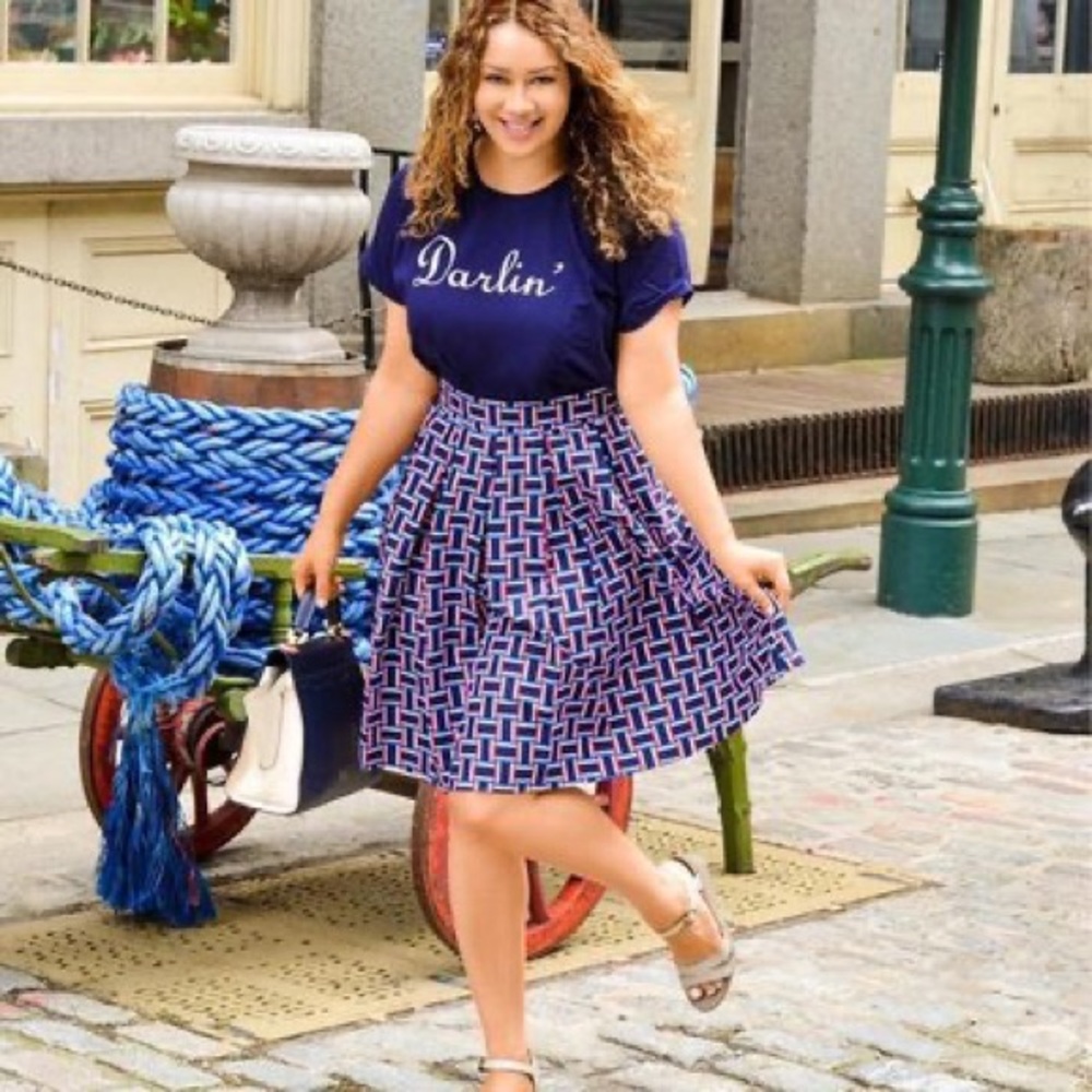 Draper James + Eloquii Basketweave midi box pleat skirt